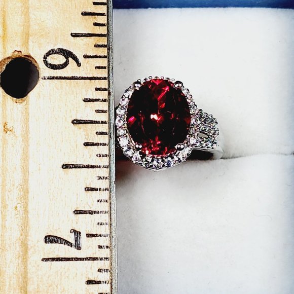 Lab created Padparadscha Sapphire & White Zircon ring in Plat/ 925 SS sz 8 6 ct - Picture 2 of 6